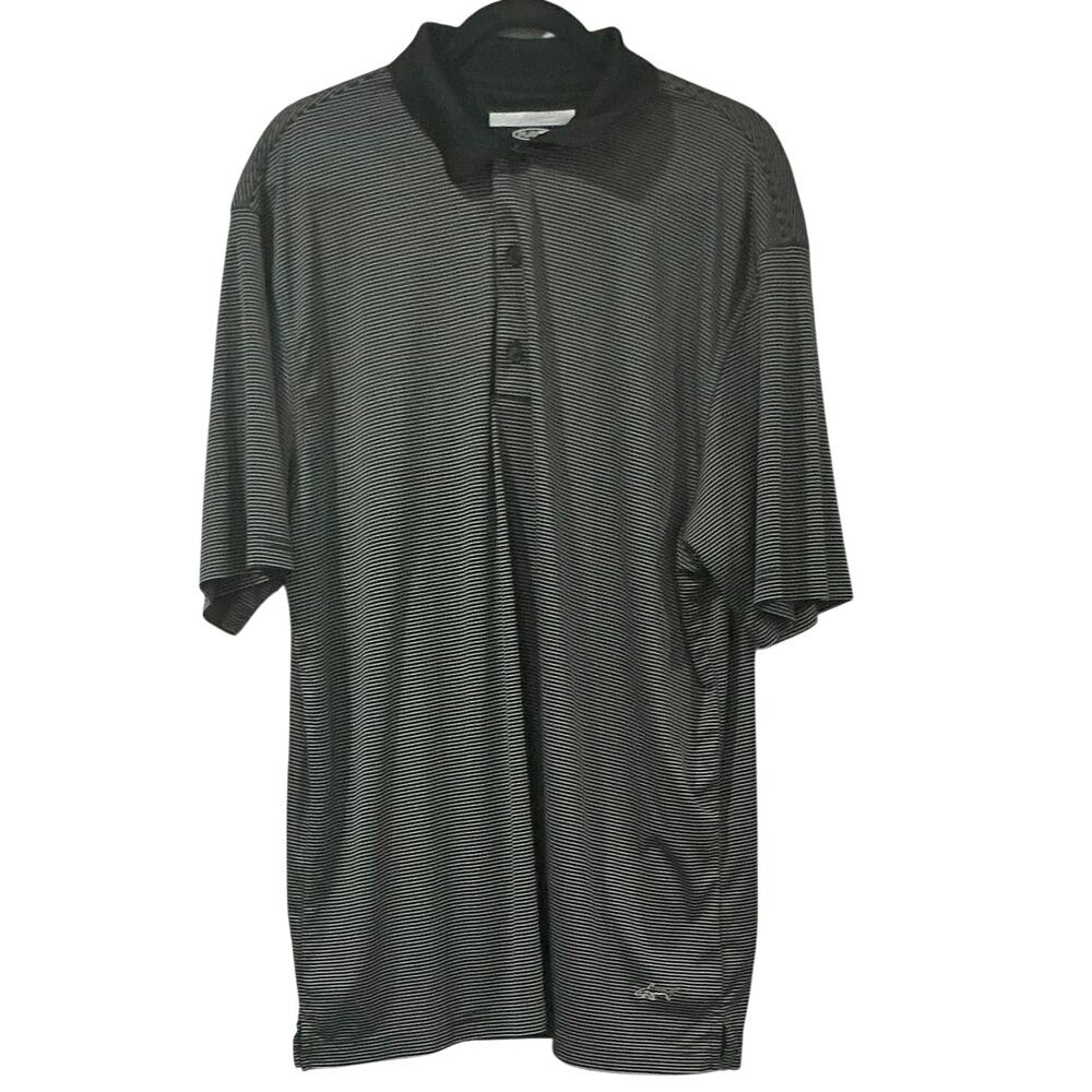 Greg Norman Play Dry Performance Golf Polo Striped Shirt Black White Men's XL